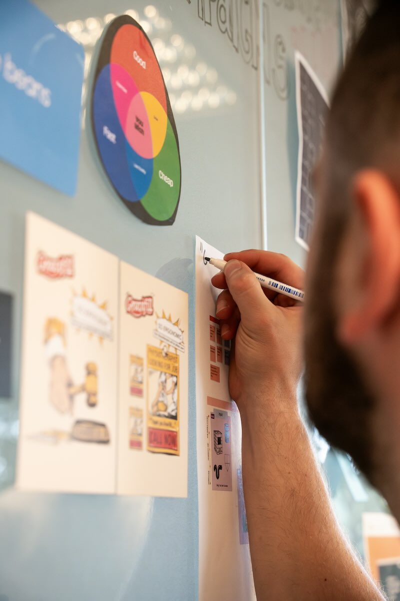 Designer planning website content, branding and page structure