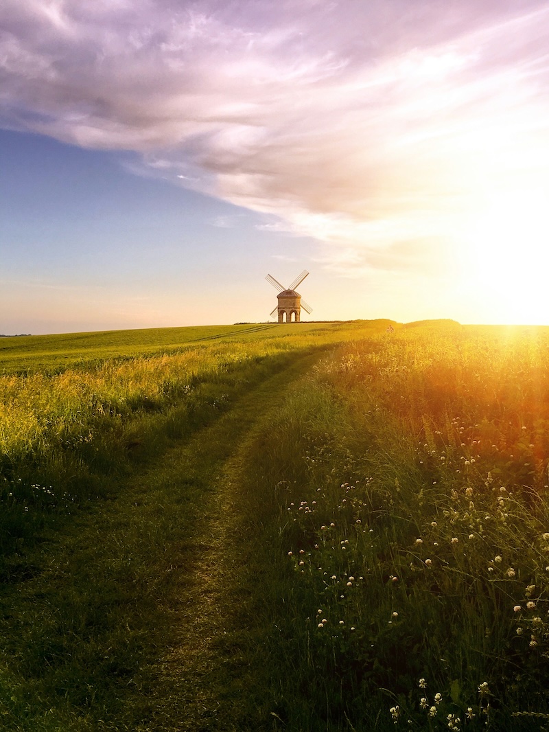 Chesterton Windmill at sunset on the hill outside Royal Leamington Spa, Warwickshire