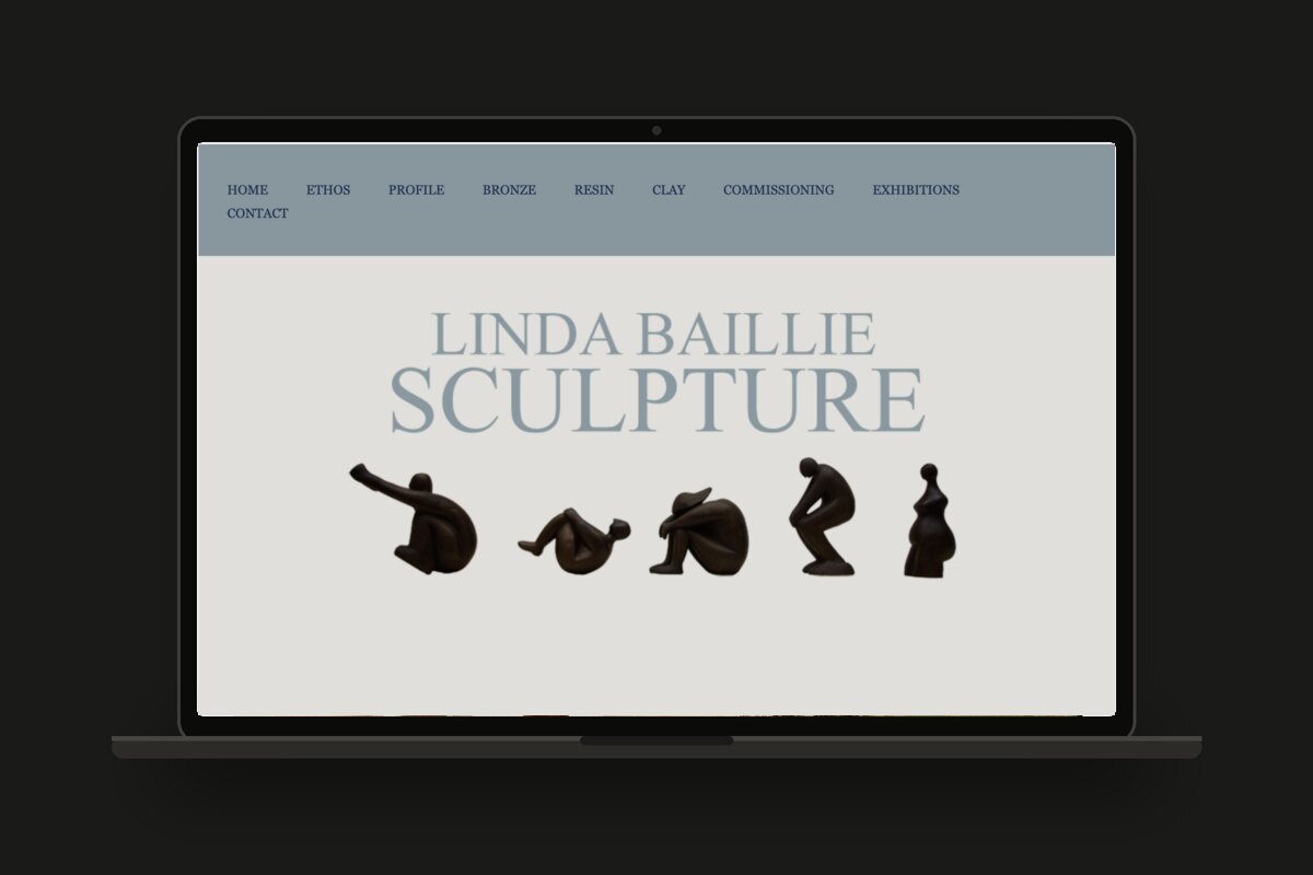 Linda Baillie Sculpture website shown on a laptop