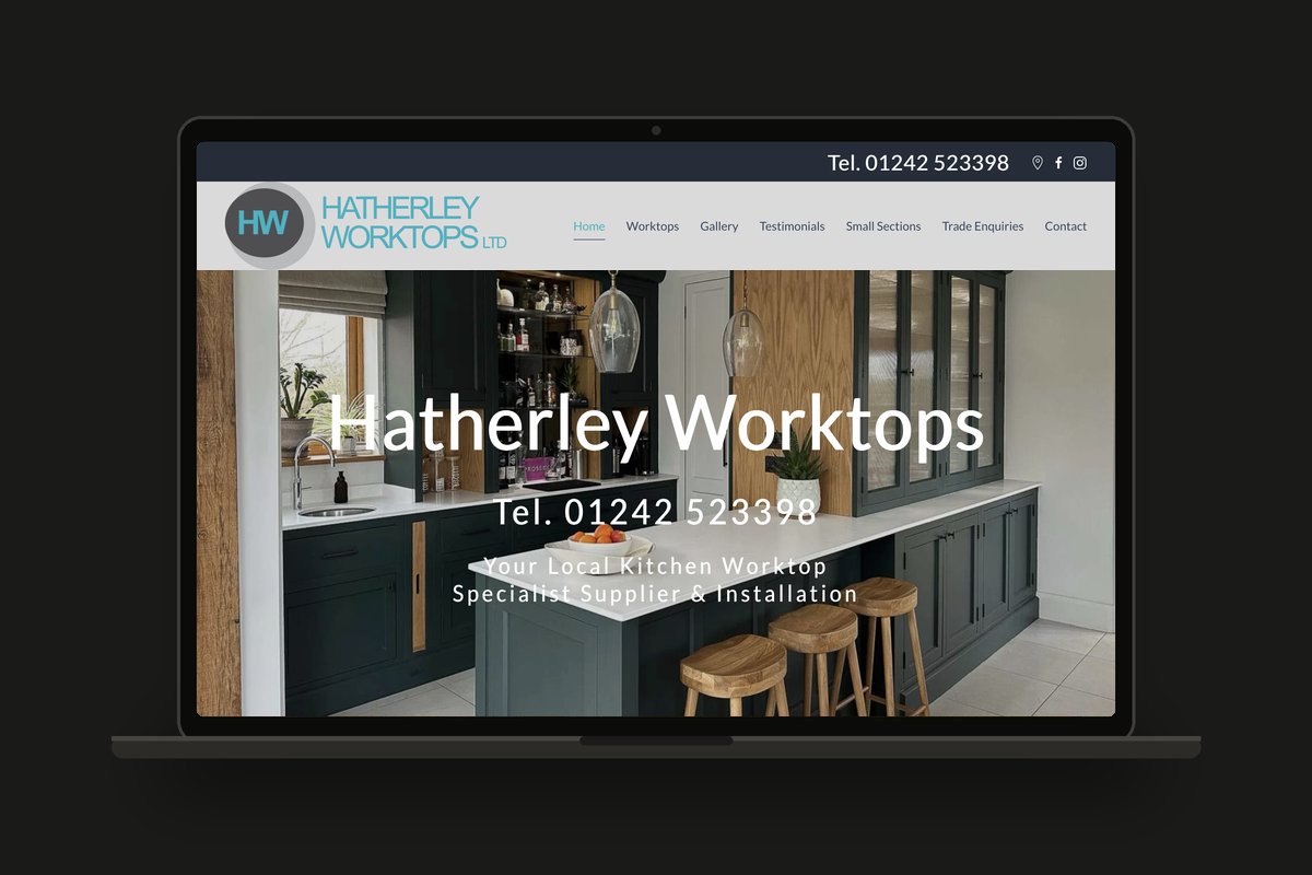 Hatherley Worktops website shown on a laptop