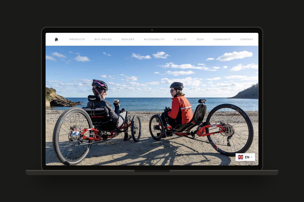 ICE Trikes recumbent trike website shown on a laptop