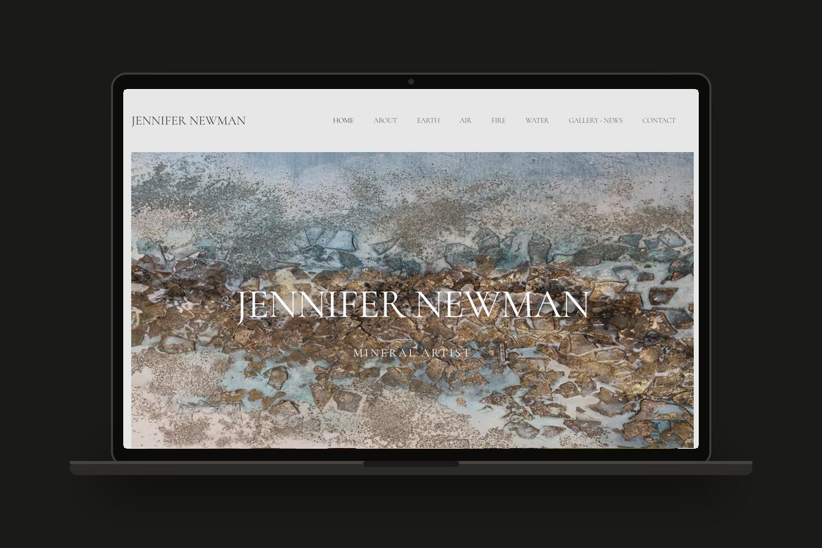 Jennifer Newman mineral artist website showing a textured mineral artwork, designed by Swanky Pixels