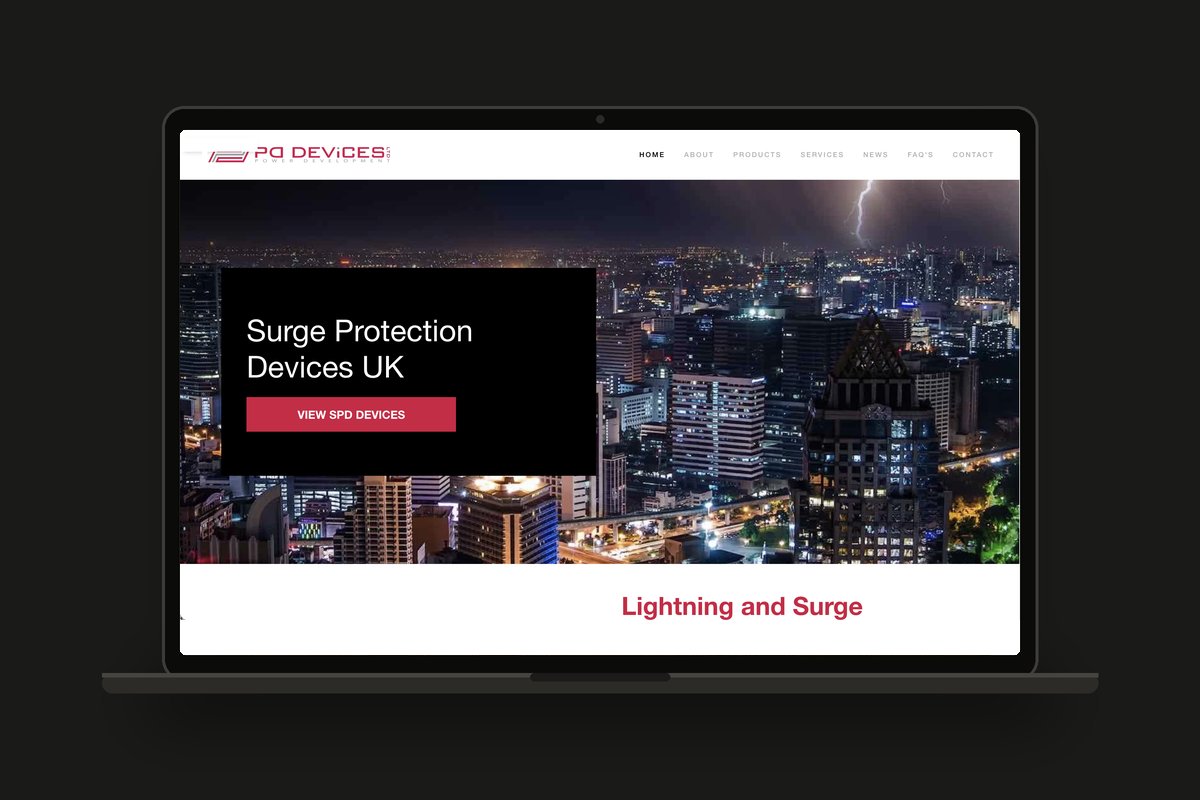 PD Devices surge protection website shown on a laptop