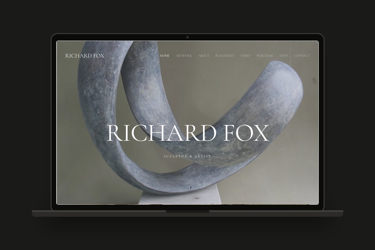 Richard Fox sculptor and artist website showing a curved stone sculpture, designed by Swanky Pixels