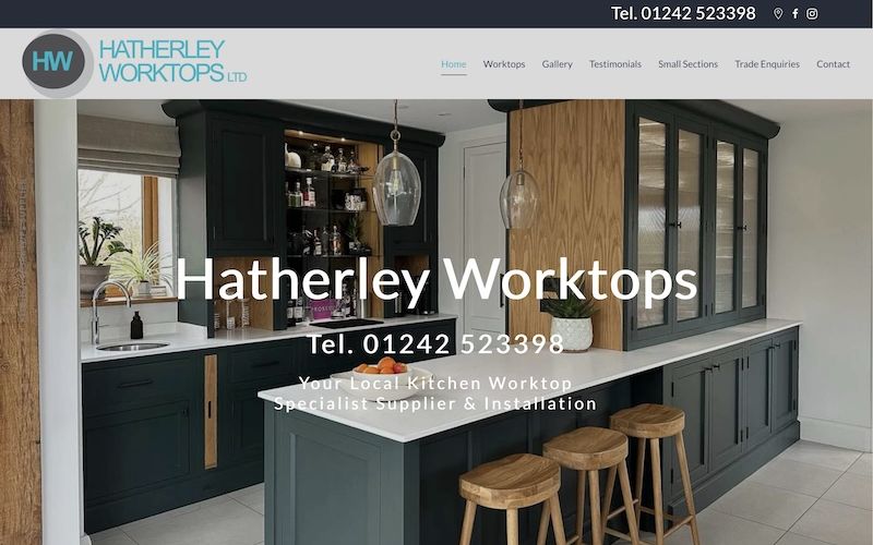 Hatherley Worktops website homepage for a Cheltenham worktop supplier