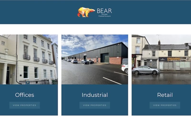 Bear Associates website homepage for Chartered Surveyors in Cheltenham